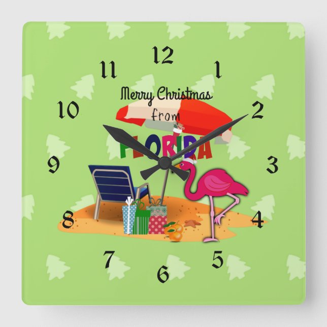 Merry Christmas from Florida, colourful Square Wall Clock (Front)