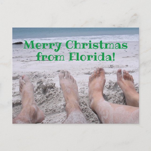 Merry Christmas from Florida feet on beach Holiday Postcard (Front)