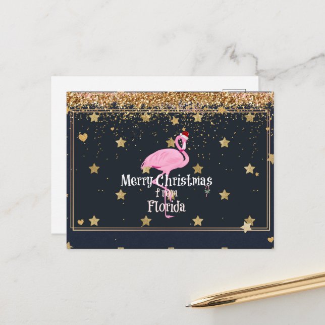 Merry Christmas from Florida, Santa Flamingo Postcard (Front/Back In Situ)