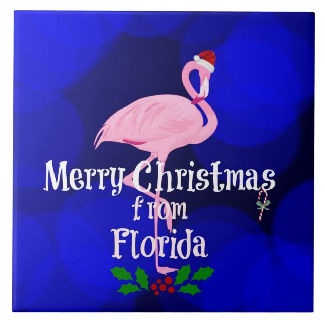 Merry Christmas from Florida, Santa Flamingo, Tile (Front)