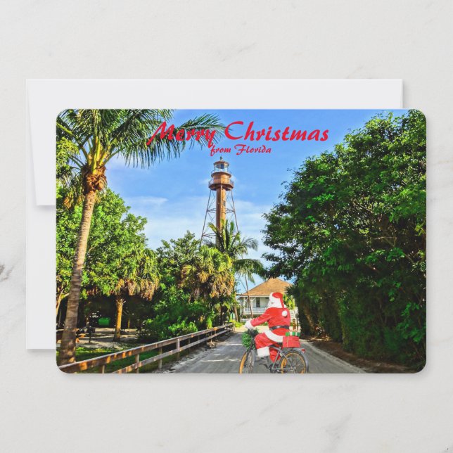 Merry Christmas from Florida Santa on Bicycle   Holiday Card (Front)