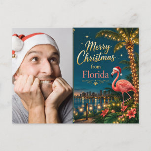 Merry Christmas from Florida Tropical Flamingo Holiday Postcard