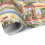 Merry Christmas from Florida vintage greeting Wrapping Paper<br><div class="desc">Merry Christmas from Florida based on the vintage postcard Greetings from Florida. The Land of Sunshine,  beach,  palm tree,  and sun,  along with letters filled with Florida scenes. Bright retro colours for a fun Christmas wrap.</div>