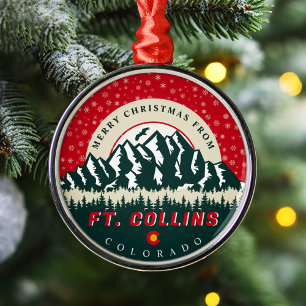 Merry Christmas From Ft Collins Colorado Souvenir Metal Tree Decoration