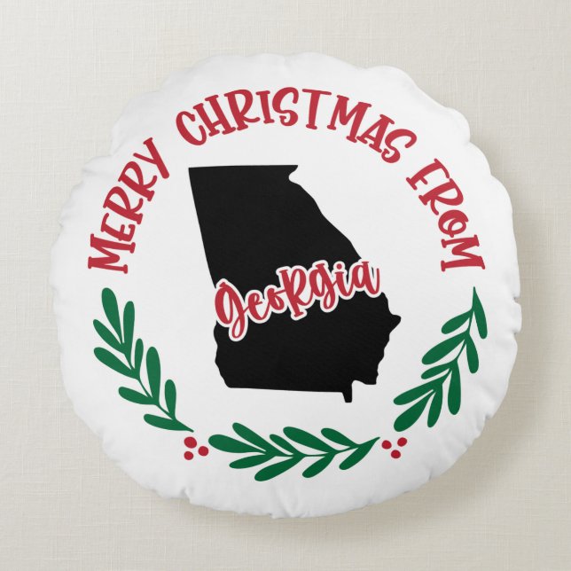 Merry Christmas From Georgia US Red Green White  Round Cushion (Front)
