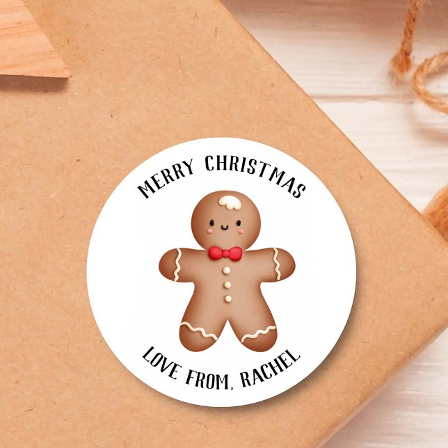Merry Christmas From Gingerbread Man Noel Xmas Classic Round Sticker (Creator Uploaded)