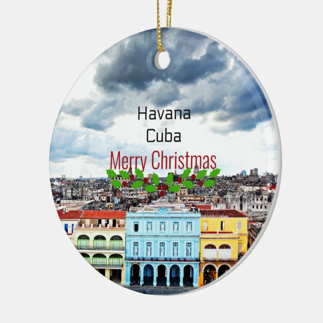 Merry Christmas from Havana, Cuba Ceramic Tree Decoration (Left)