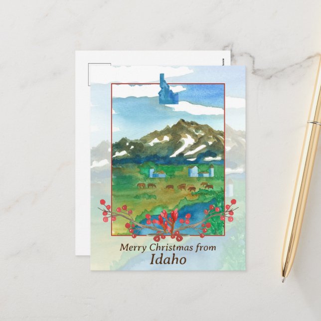 Merry Christmas from Idaho Sawtooth Mountains Cows Holiday Postcard (Front/Back In Situ)