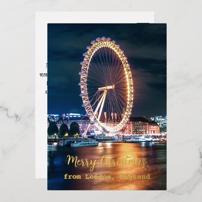 Merry Christmas from London England Foil Holiday Card (Front/Back)