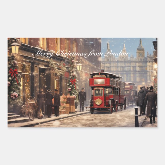 Merry Christmas from London Rectangular Sticker (Front)