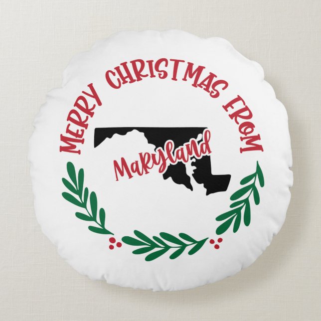Merry Christmas From Maryland US Red Green Round Cushion (Front)