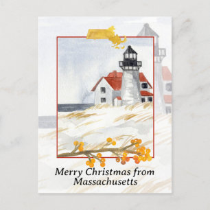Merry Christmas from Massachusetts Lighthouse Snow Holiday Postcard