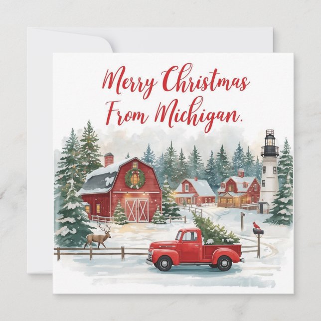 Merry Christmas from Michigan – Cosy Winter  Holiday Card (Front)