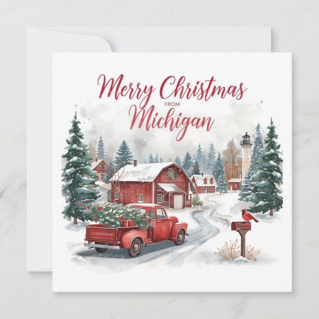 Merry Christmas from Michigan – Cosy Winter  Holiday Card (Front)