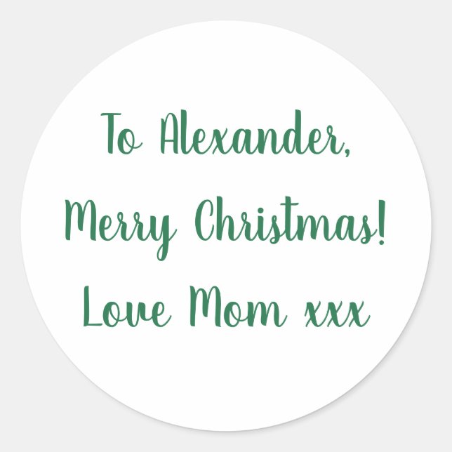 Merry Christmas from Mum green minimal Classic Round Sticker (Front)