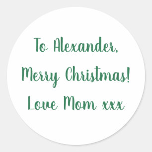 Merry Christmas from Mum green minimal Classic Round Sticker