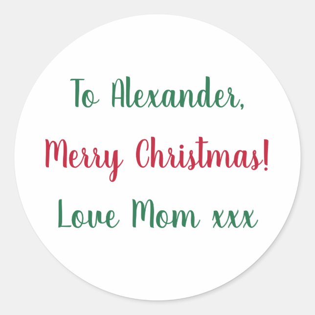 Merry Christmas from Mum Red and Green Classic Round Sticker (Front)