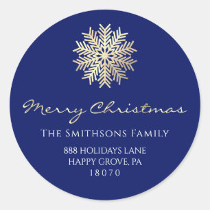 Merry Christmas From Navy Gold RSVP Snowflake Classic Round Sticker