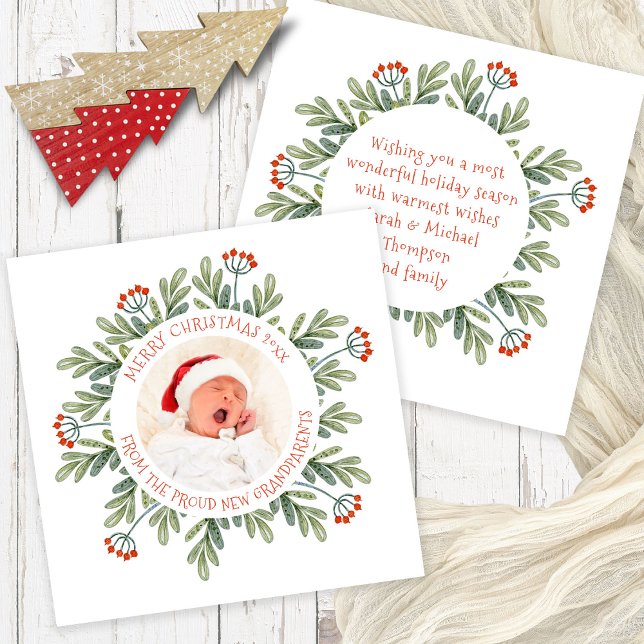 Merry Christmas from New Grandparents Photo Holiday Card (Front and back view)