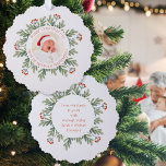 Merry Christmas from New Grandparents Photo Year Tree Decoration Card<br><div class="desc">Merry Christmas from New Grandparents Photo Year. An all-in-one ornament and card for new grandparents to send with a photo of their precious grandchild in the Centre within a circular mask within a circular frame of winter greenery and berries. Easily personaslie the text as required on each side.</div>