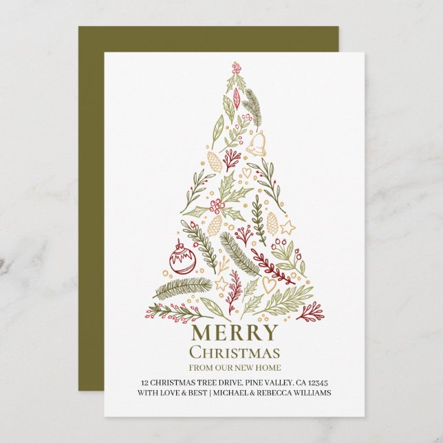 Merry Christmas from New Home Pine Holly Tree Announcement (Front/Back)