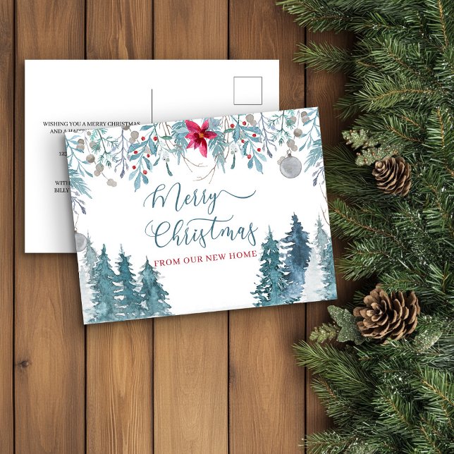 Merry Christmas from New Home Winter Forest Moving Holiday Postcard (Forest New Home Christmas Card from the Holiday Moving Announcements Collection by Darling & May)