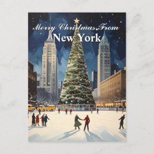 Merry Christmas from New York City Ice Skate Tree Postcard