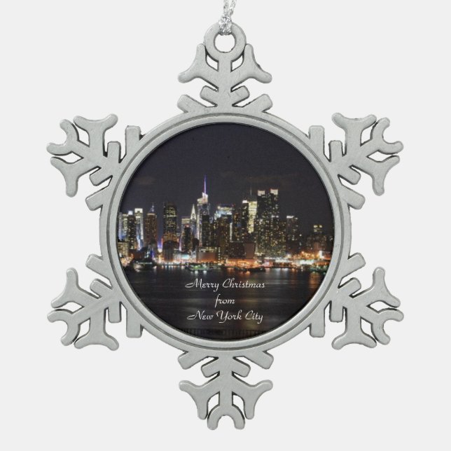 Merry Christmas from New York City  Snowflake Pewter Christmas Ornament (Front)