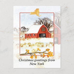 Merry Christmas from New York Farm Red Winter Snow Holiday Postcard