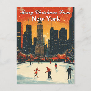 Merry Christmas from New York Festive Ice Skating Postcard