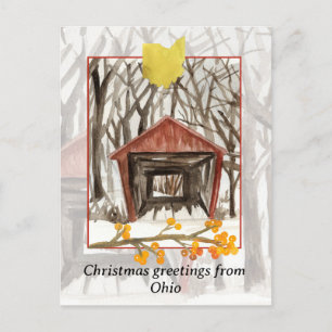 Merry Christmas from Ohio Covered Bridge Winter Holiday Postcard