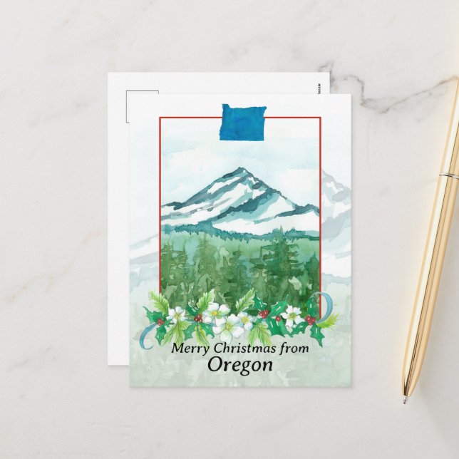 Merry Christmas from Oregon Mt. Hood Winter Snow Holiday Postcard (Front/Back In Situ)