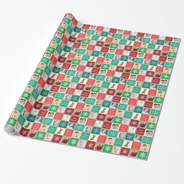 Merry Christmas from Our Family 8 Photos Template Wrapping Paper (Unrolled)