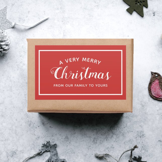 Merry Christmas From Our Family Red Gift Sticker (A very Merry Christmas from my family to yours 🎄)