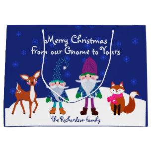 Merry Christmas From our Gnome to Yours Blue Large Gift Bag