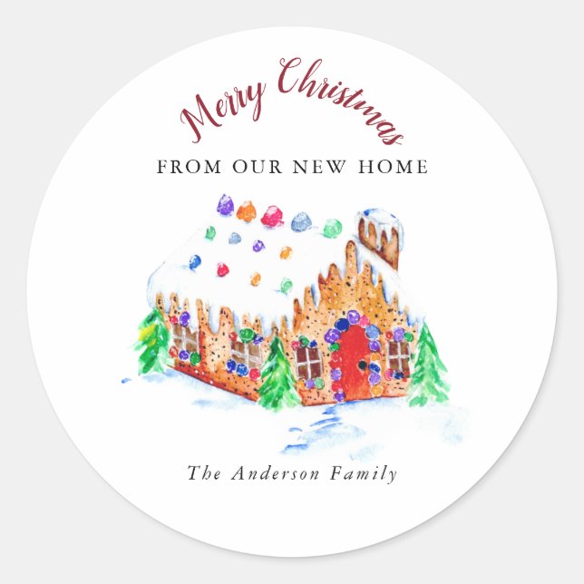 Merry Christmas from our New Home Moving Address  Classic Round Sticker (Front)