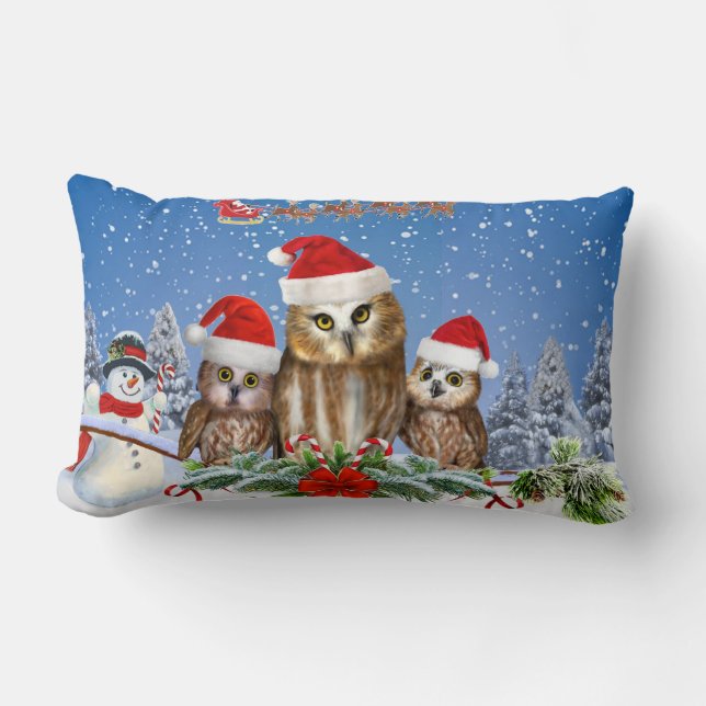 MERRY CHRISTMAS FROM OWL OF US! LUMBAR CUSHION (Front)