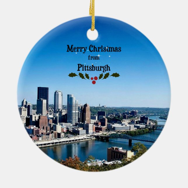 Merry Christmas from Pittsburgh Ceramic Tree Decoration (Back)