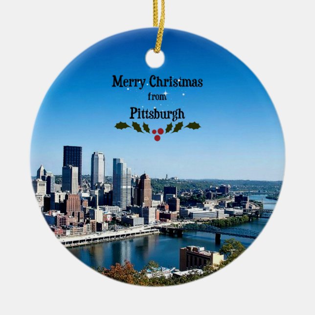 Merry Christmas from Pittsburgh, Pennsylvania Ceramic Tree Decoration (Front)