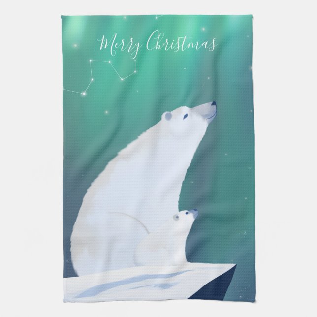 Merry Christmas From Polar-Bears  Tea Towel (Vertical)