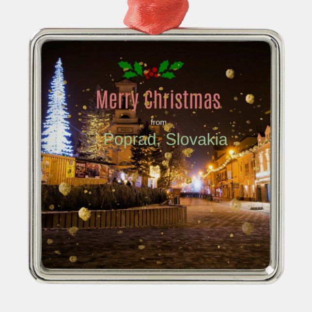 Merry Christmas from Poprad, Slovakia  Metal Tree Decoration (Front)