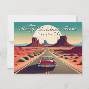 Merry Christmas from Route 66 Retro Car Desert Postcard