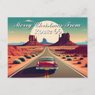 Merry Christmas from Route 66 Retro Car Desert Postcard