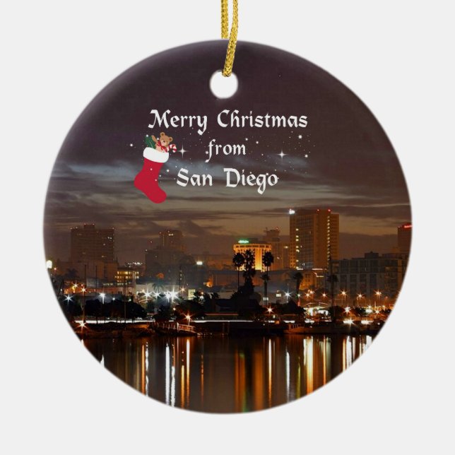 Merry Christmas from San Diego Ceramic Tree Decoration (Front)