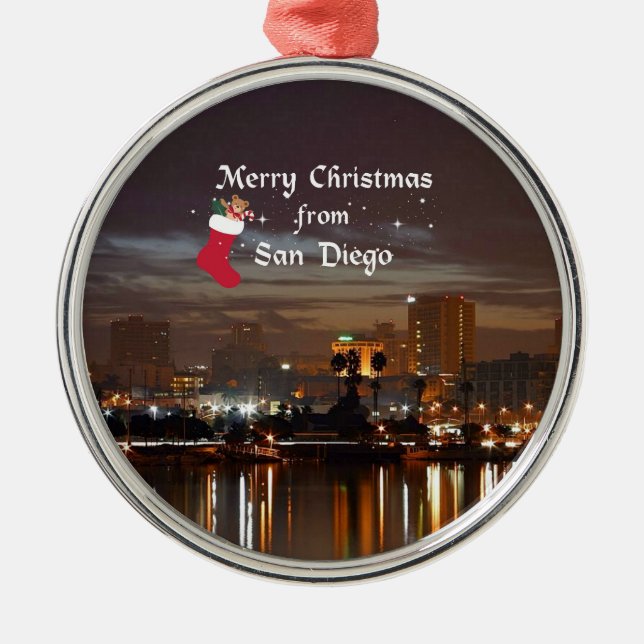 Merry Christmas from San Diego Metal Tree Decoration (Front)