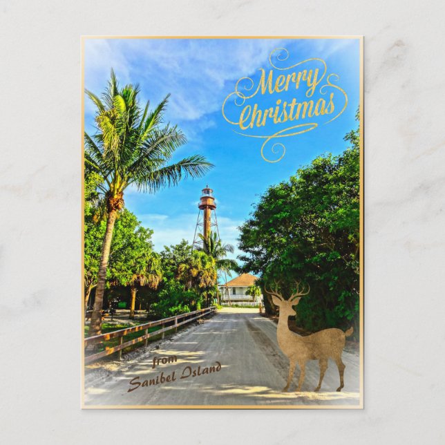Merry Christmas from Sanibel Island FL Lighthouse  Holiday Postcard (Front)