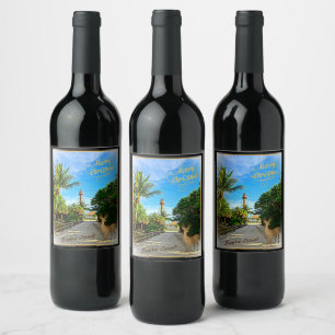 Merry Christmas from Sanibel Island FL Lighthouse  Wine Label