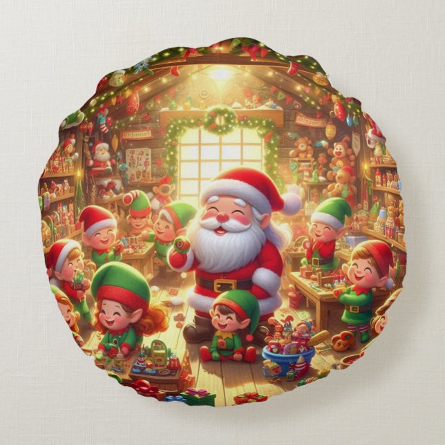 Merry Christmas From Santa and His Elves  Round Cushion (Back)