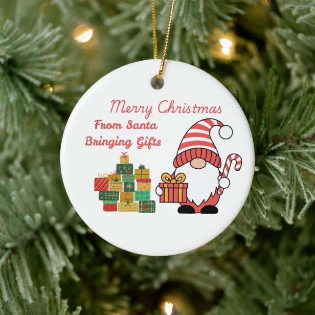Merry Christmas From Santa Bringing Gifts on a  Ceramic Tree Decoration (Tree)