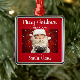 Merry Christmas From Santa Claus ADD NAME Metal Tree Decoration